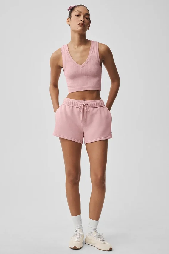 Bezszwowy top na ramiączkach z dzianiny typu pointelle – Vintage Pink