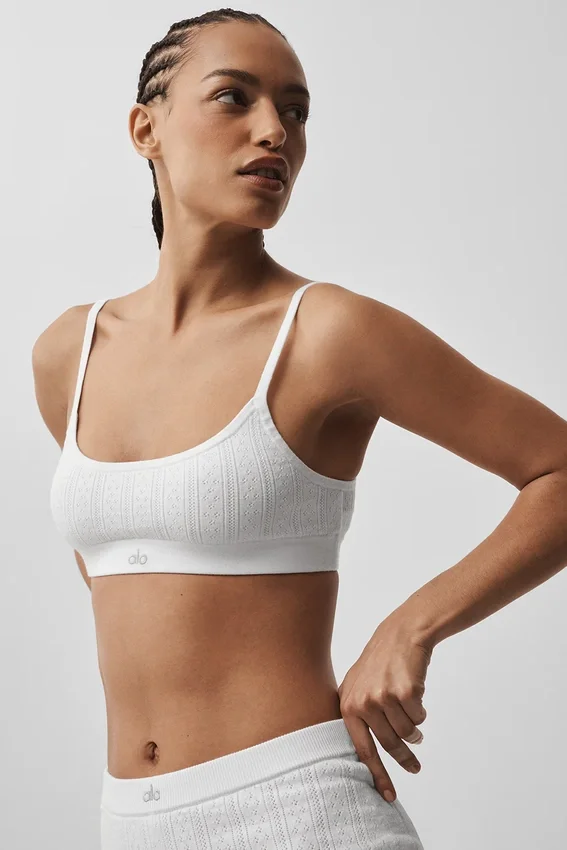 Biustonosz typu „sweater” Be Mine z dzianiny typu pointelle – półprzezroczysty biały