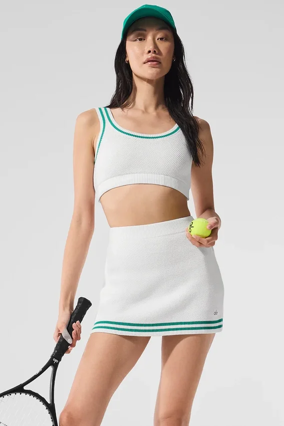 Biustonosz z dzianiny typu sweter Tennis Club – biały/zielony świerkowy