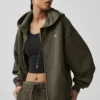 Bluza z kapturem Accolade z zamkiem na całej długości – Olive Tree