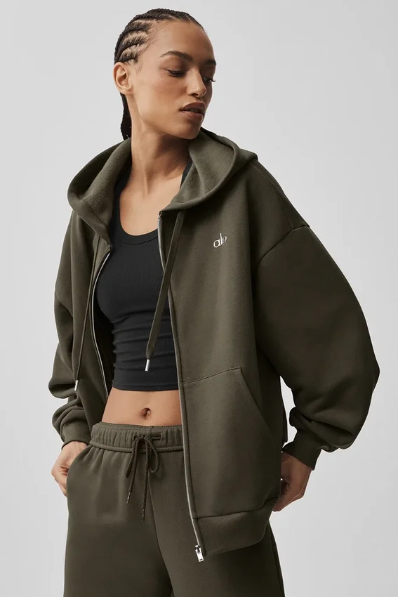 Bluza z kapturem Accolade z zamkiem na całej długości – Olive Tree