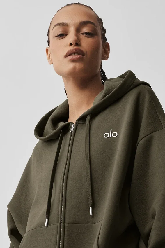 Bluza z kapturem Accolade z zamkiem na całej długości – Olive Tree
