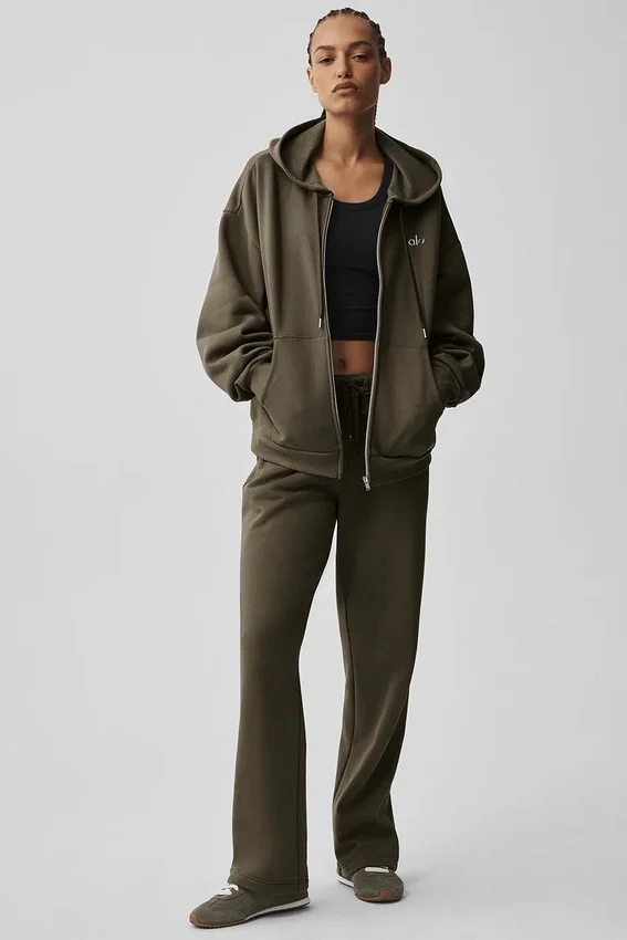 Bluza z kapturem Accolade z zamkiem na całej długości – Olive Tree