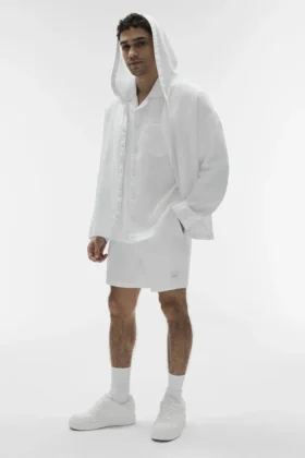 Bluza z kapturem Linen Days zapinana na guziki – biała