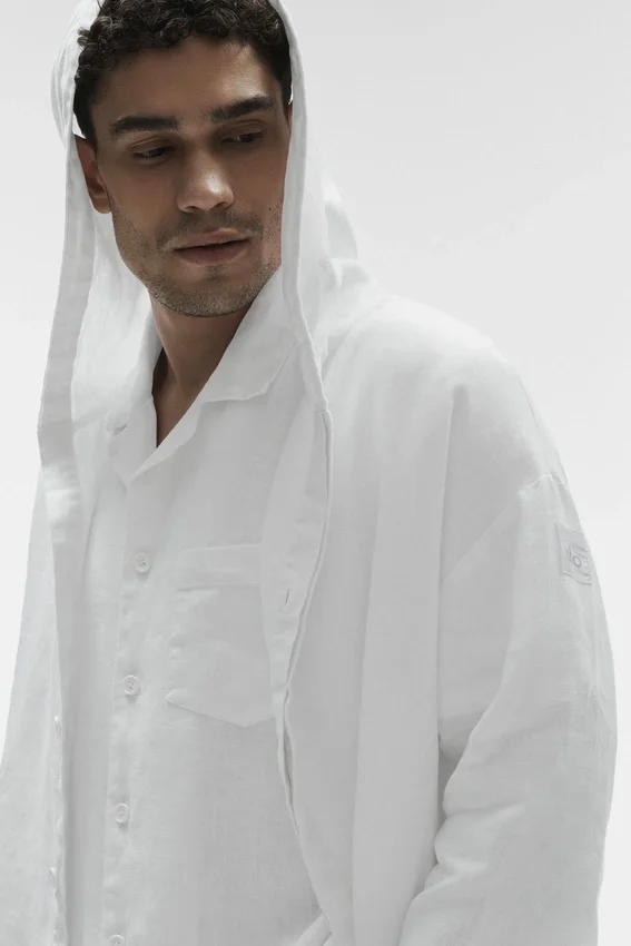 Bluza z kapturem Linen Days zapinana na guziki – biała