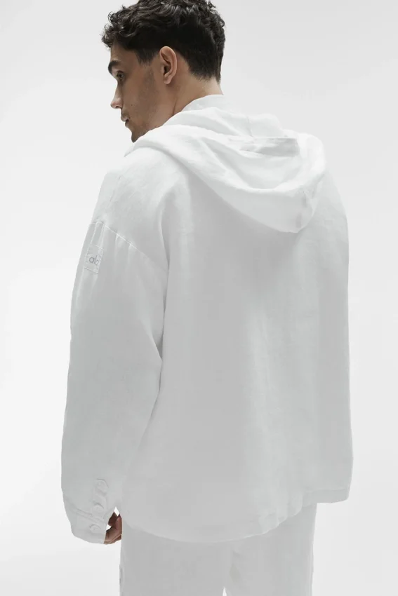 Bluza z kapturem Linen Days zapinana na guziki – biała