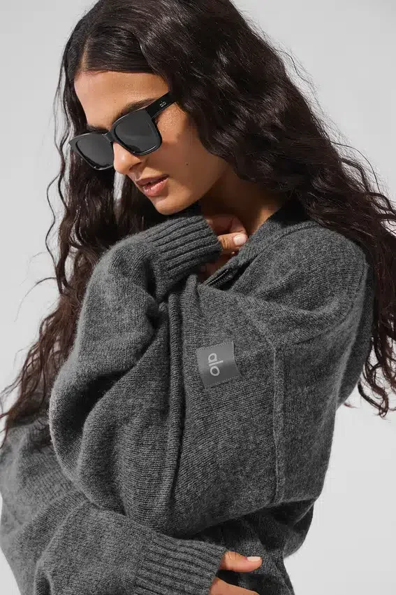 Bluza z kapturem New Class z pełnym zamkiem, wełna i kaszmir – platynowy szary