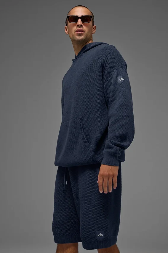 Bluza z kapturem Sports Club z dzianiny sweterkowej – granatowa