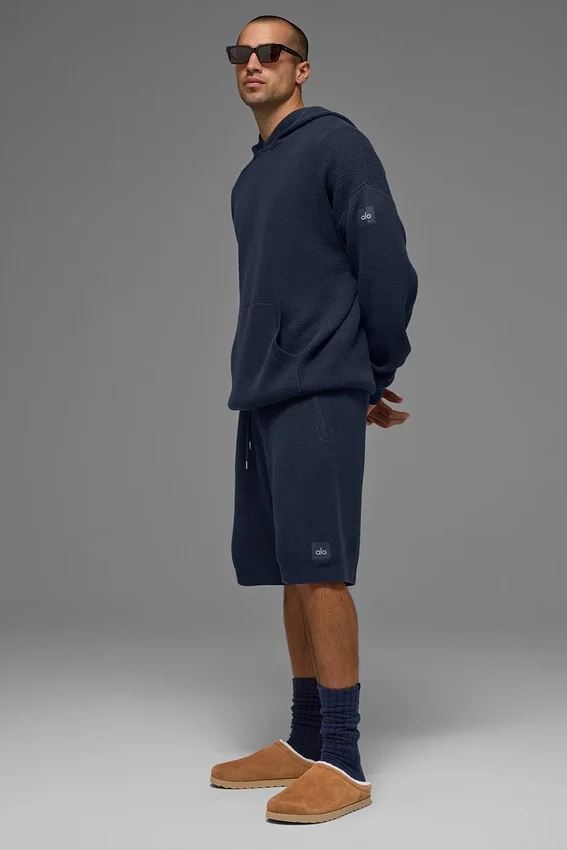 Bluza z kapturem Sports Club z dzianiny sweterkowej – granatowa