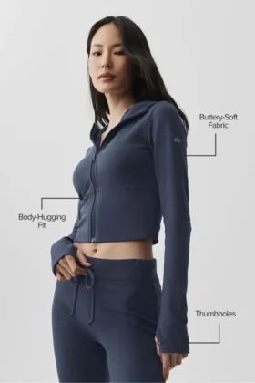 Bluza z kapturem Sway z zamkiem na całej długości – granatowa