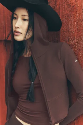 Bluza z kapturem Sway z zamkiem na całej długości – kolor Brownstone