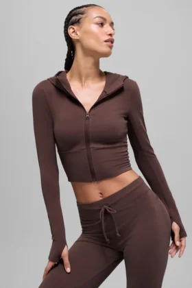 Bluza z kapturem Sway z zamkiem na całej długości – kolor Brownstone