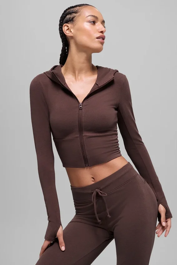 Bluza z kapturem Sway z zamkiem na całej długości – kolor Brownstone