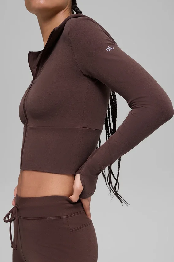 Bluza z kapturem Sway z zamkiem na całej długości – kolor Brownstone