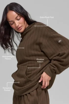 Bluza z kapturem w prążki – prążki w kolorze espresso