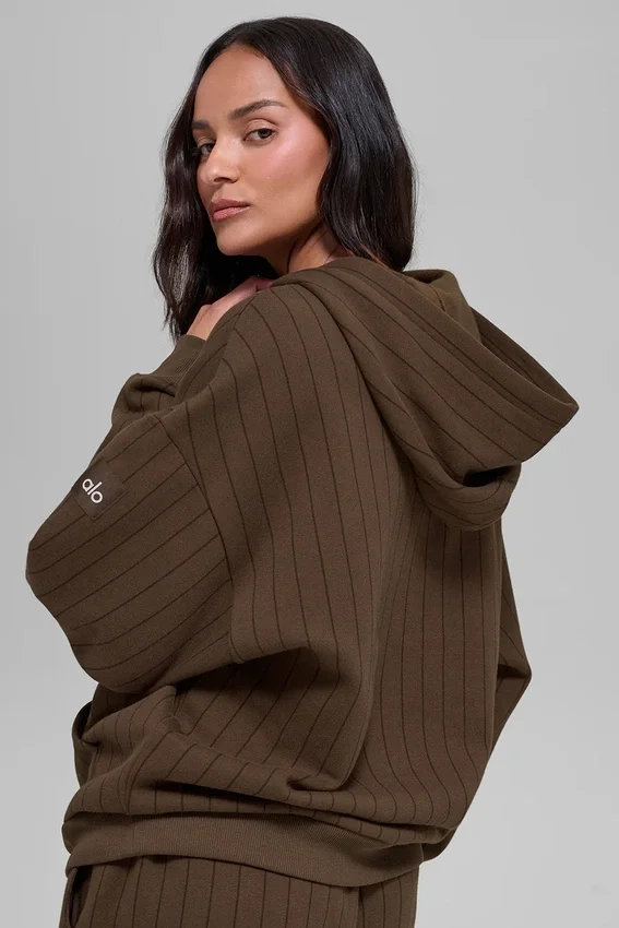 Bluza z kapturem w prążki – prążki w kolorze espresso