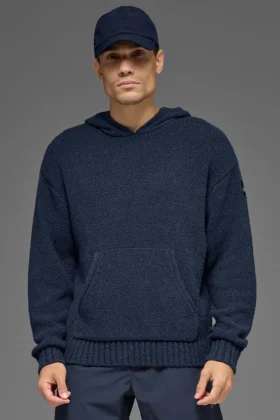 Bluza z kapturem z dzianiny o fakturze – Navy