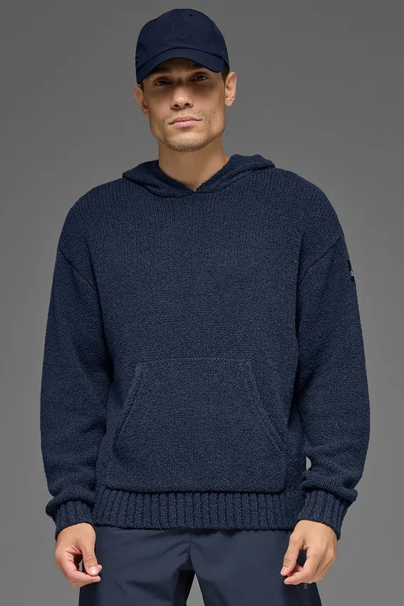 Bluza z kapturem z dzianiny o fakturze – Navy