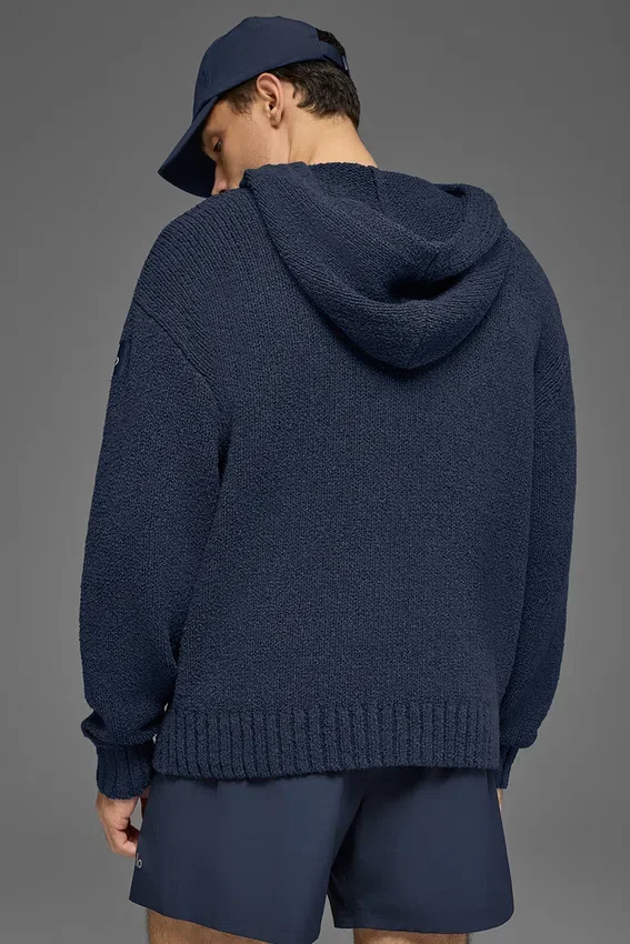 Bluza z kapturem z dzianiny o fakturze – Navy