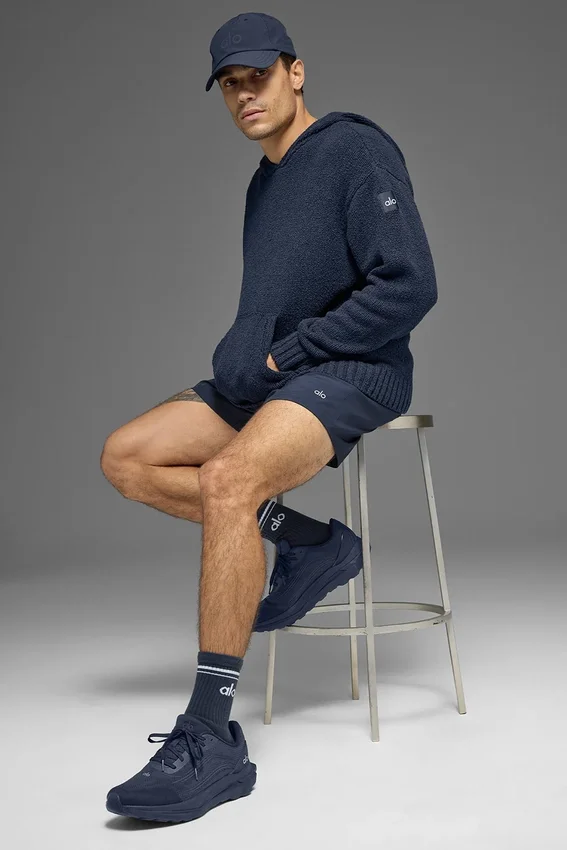 Bluza z kapturem z dzianiny o fakturze – Navy