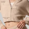 Bluza z kapturem z kaszmiru o fakturze waflowej z pełnym zamkiem – Macadamia Blush