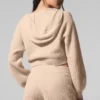 Bluza z kapturem z kaszmiru o fakturze waflowej z pełnym zamkiem – Macadamia Blush