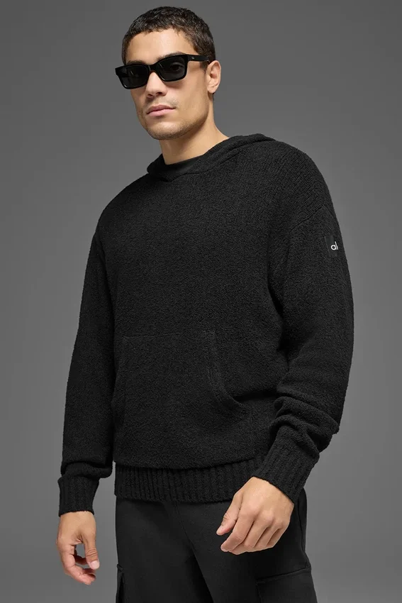 Bluza z kapturem z teksturowanej dzianiny – Black