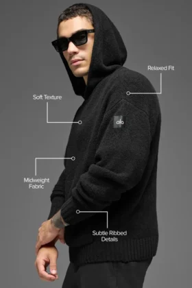 Bluza z kapturem z teksturowanej dzianiny – Black