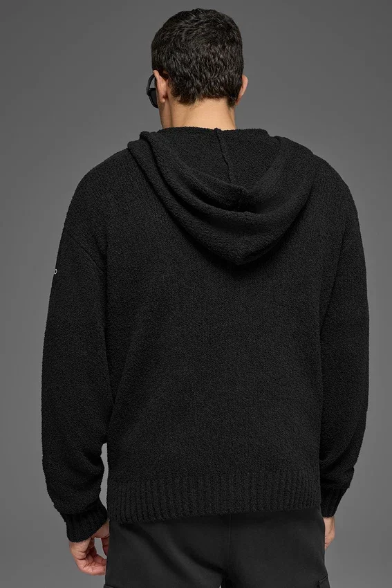 Bluza z kapturem z teksturowanej dzianiny – Black