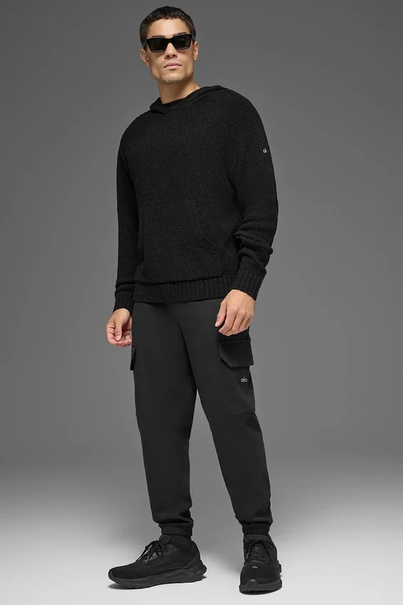 Bluza z kapturem z teksturowanej dzianiny – Black