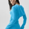 Bluza z kapturem z wełny i kaszmiru z prążkowanymi wstawkami i zamkiem na całej długości – Noble – Azure Blue