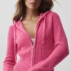 Bluza z kapturem z wełny i kaszmiru z prążkowanymi wstawkami i zamkiem na całej długości – Paradise Pink