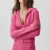 Bluza z kapturem z wełny i kaszmiru z prążkowanymi wstawkami i zamkiem na całej długości – Paradise Pink