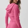Bluza z kapturem z wełny i kaszmiru z prążkowanymi wstawkami i zamkiem na całej długości – Paradise Pink