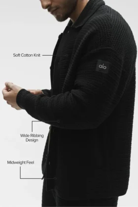 Bluzka z długim rękawem i guzikami z dzianiny Shift Knit – Czarna