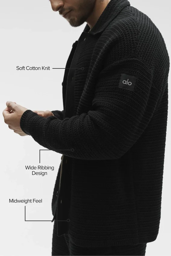 Bluzka z długim rękawem i guzikami z dzianiny Shift Knit – Czarna