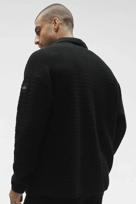 Bluzka z długim rękawem i guzikami z dzianiny Shift Knit – Czarna