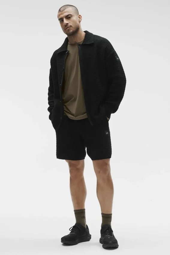Bluzka z długim rękawem i guzikami z dzianiny Shift Knit – Czarna
