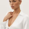 Bluzka z długim rękawem Radiance z mieszanki jedwabiu – biała