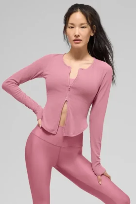 Bluzka z długim rękawem „Ribbed Stardust” – różowa „Wild Rose”