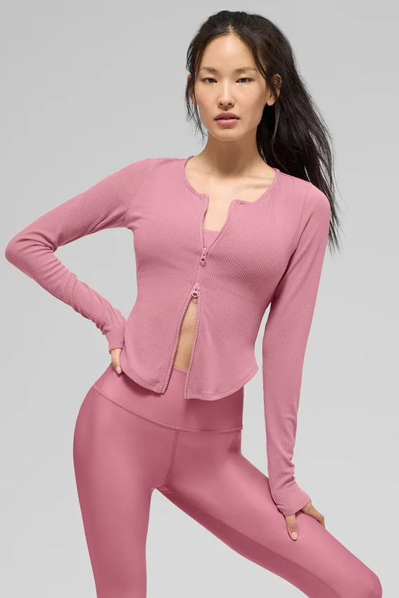 Bluzka z długim rękawem „Ribbed Stardust” – różowa „Wild Rose”