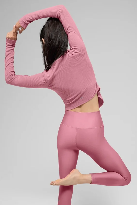 Bluzka z długim rękawem „Ribbed Stardust” – różowa „Wild Rose”