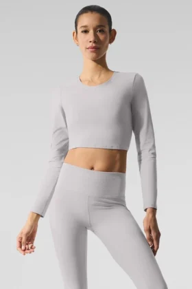 Bluzka z długim rękawem Washed Alosoft Crop Finesse – kolor Grey Sky Wash
