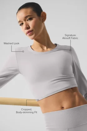 Bluzka z długim rękawem Washed Alosoft Crop Finesse – kolor Grey Sky Wash