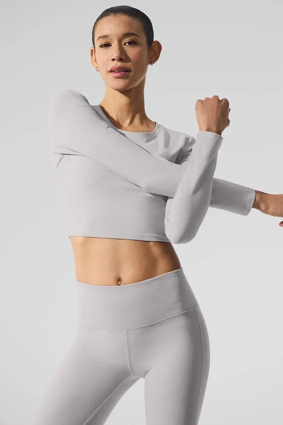 Bluzka z długim rękawem Washed Alosoft Crop Finesse – kolor Grey Sky Wash