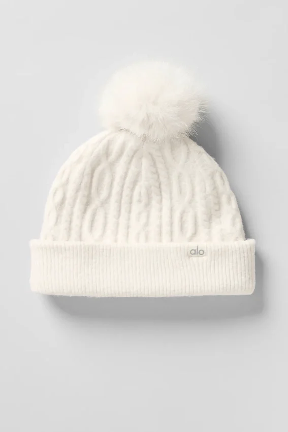 Czapka zimowa Winter Bliss z dzianiny warkoczowej – kolor kości słoniowej