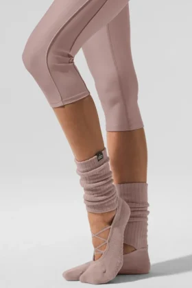 Damskie skarpetki z paskami Siren Grip – kolor taupe