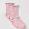 Damskie skarpetki z wykończeniem w kształcie liści sałaty – Vintage Pink