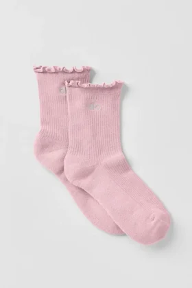 Damskie skarpetki z wykończeniem w kształcie liści sałaty – Vintage Pink
