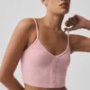 Delikatny top na ramiączkach z prążkowanej dzianiny – różowy w stylu vintage